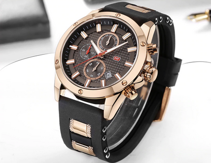 Reloj quartz impermeable Negro & Oro